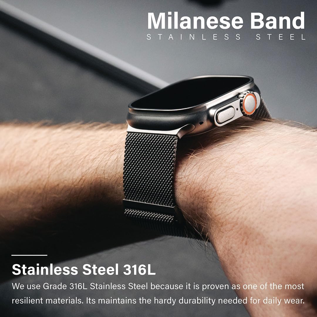 KORDIZ Milanese Mesh Band for Apple Watch ULTRA 3, ULTRA 2/1 [49mm] Silver Natural Titanium & Series 10, 11, SE3, SE2 [46mm] - Mesh Loop Magnetic Clasp iWatch Band