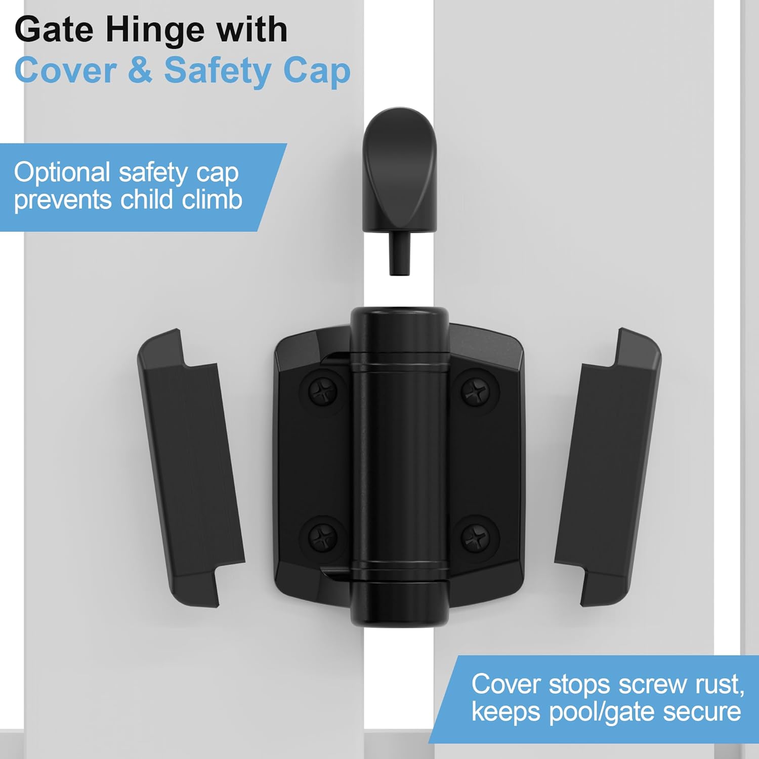 1 Pair Heavy Duty self-Closing Door Hinge kit, Hard hat Design, Rust-Proof Adjustable Fence Hinge for Outdoor Metal, Vinyl and Wood Grating Gates, Black (1)