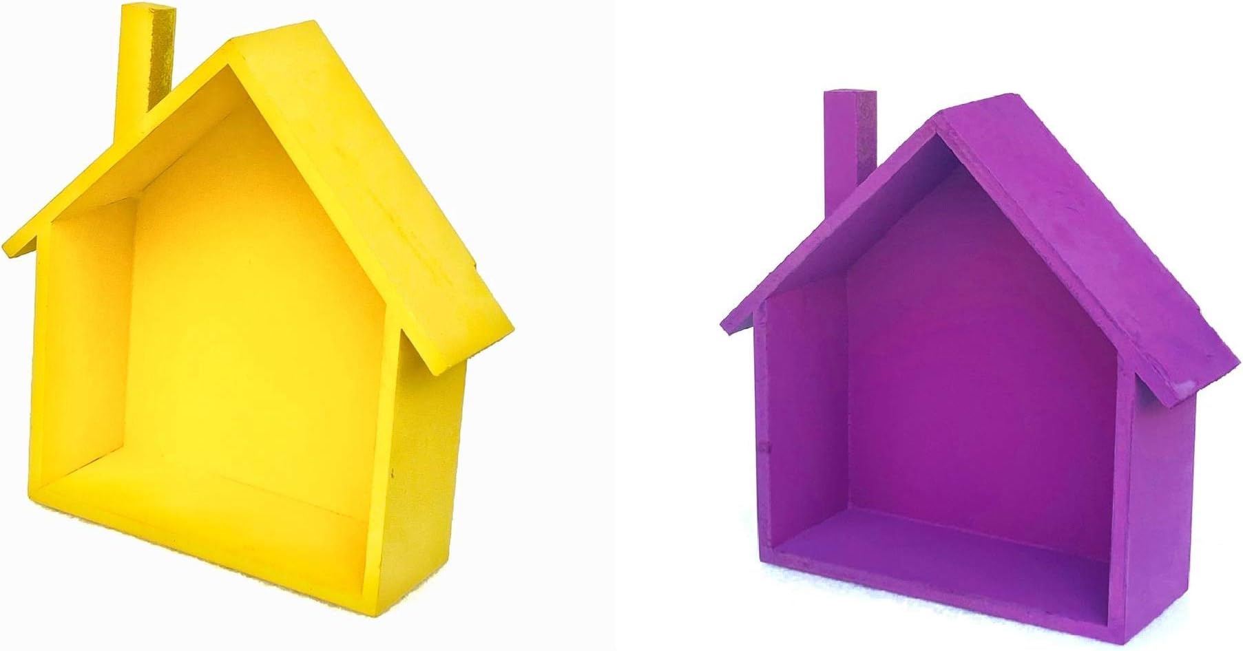 Delux Wood Carver Modern Design Wooden Wall Hanging Shelves/Wall Bracket/Wall Shelf for Home Decor Home Living Room Wall Decor - Hut Shape Display Wall Shelf - Set of 2 Purple and Yellow