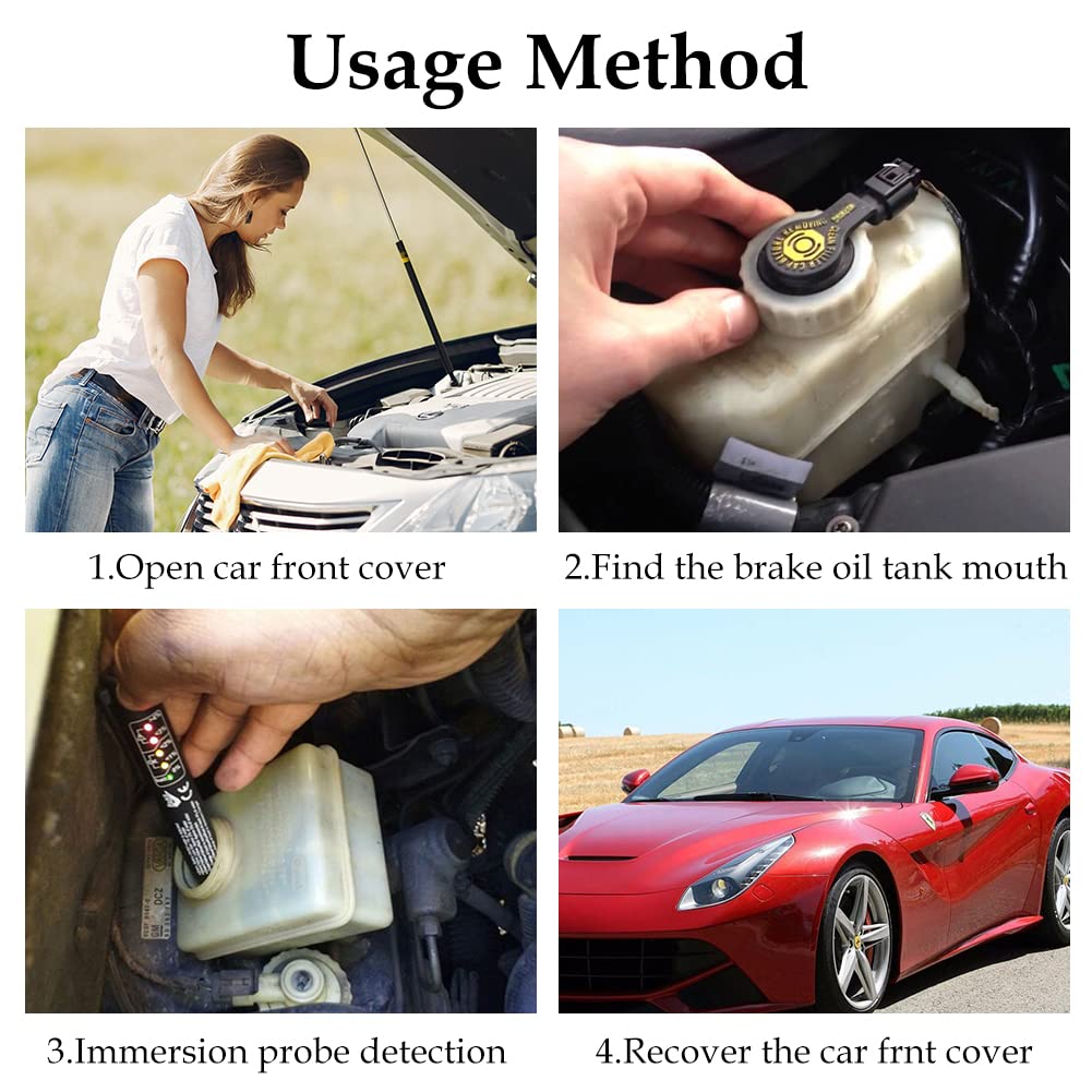 Test Fluido Freni,Brake Fluid Tester,Tester Liquido,Tester Liquido Freni,Fluido Freno Test,Tester Olio Freni,Penna Tester Liquido Freni,5 LED Indicatore,Strumento Test per Auto per DOT3,DOT4,DOT5
