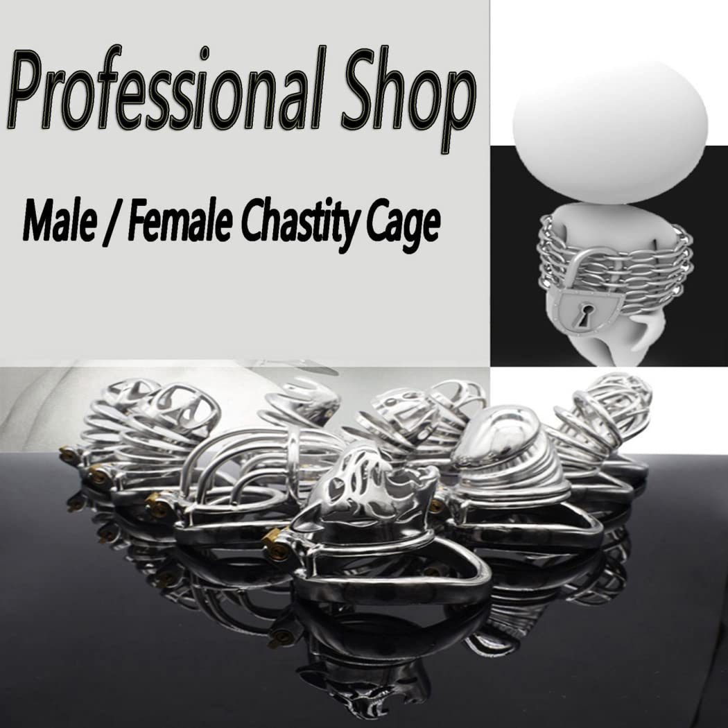Men's Chastity Belt Extreme Cock Cage, Stainless Steel Tiger Chastity Cage Penis Cage for Men SM Snap Cock Ring Long/Short Metal Animal Head Cock Cage Male Sex Toy,Long/b,50mm