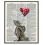 Banksy Wall Art - Zen Buddhism Graffiti Broken Heart Balloon - Buddha Statue - Home, Meditation Room or Spa Decor - Funny Urban Poster or New Age Gift for Women, Street Art Fans - Namaste - 8x10
