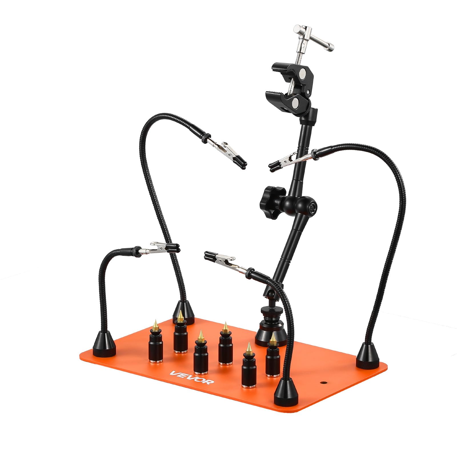 VEVOR Troisième Main Soudure à 4 Bras, Station Aide de Soudage Magnétique, avec 6 Piliers de Circuit Imprimé, Support de Pistolet à Air Chaud 360°, pour Réparation Électronique, Artisanat, Bricolage