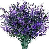CEWOR 10 Bundles Artificial Flowers Outdoors Fake Lavender Plants Indoor UV Resistant Plastic Faux...