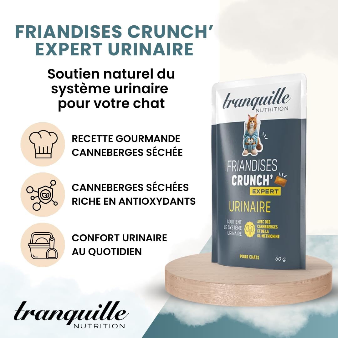 Tranquilo Crunch' Experto Urinario para Gato (40 x 60 g) | Dulces de Arándano Seco | Apoyo al Sistema Urinario | Croqueta Gato | Prevención de Infecciones | Snack Bienestar sin Azúcares