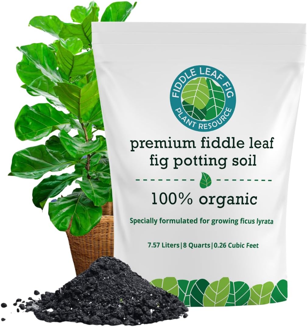 100% Organic Fiddle Leaf Fig Soil – Optimally-Draining Potting Mix for Healthy Roots, Fewer Brown Spots & Faster Growth | Enriched with Biochar & Bark | Made in USA | Large 7.5L Bag