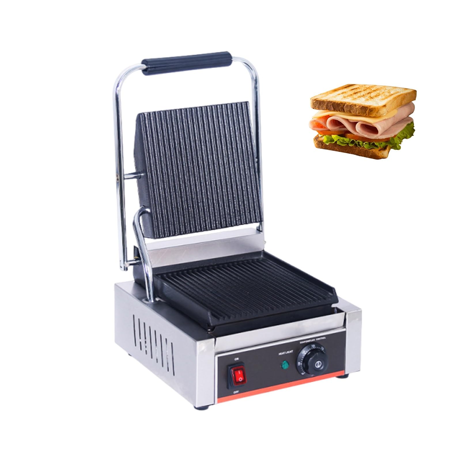 Grill Kontaktowy 1800W Stal Nierdzewna, Opiekacz Panini z Precyzyjnym Termostatem, Wielofunkcyjny Sandwich Maker do Szybkiego Grillowania Mięsa i Warzyw(Home-Use)