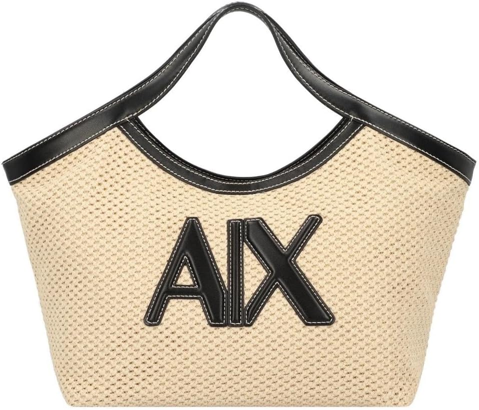 Armani Exchange Women's Sandy Shopping Bag With Large Logo, Natural/Black, One Size