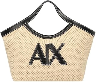 Armani Exchange Women's Sandy Shopping Bag With Large Logo, Natural/Black, One Size