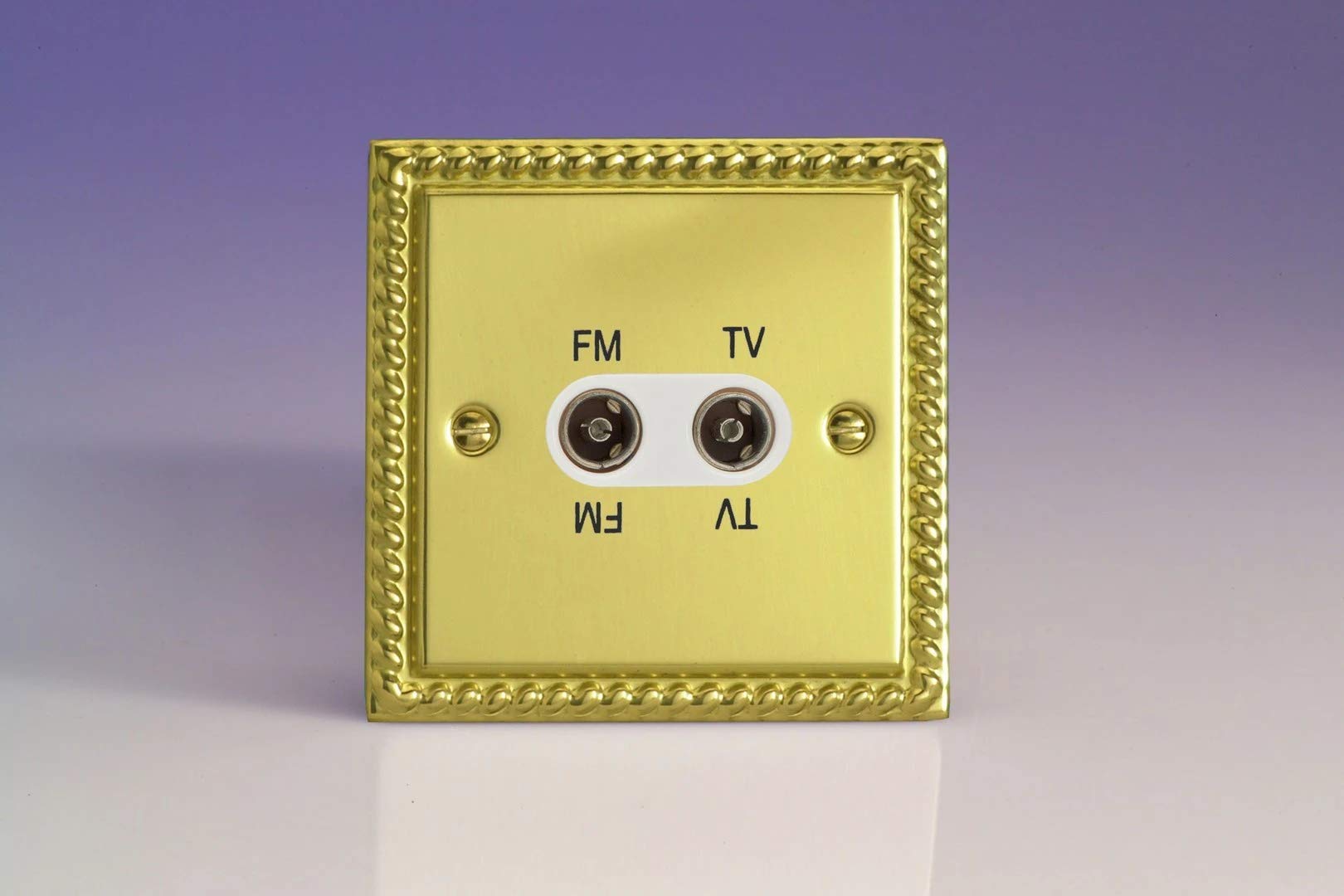 Varilight 2-Gang Diplex Socket, TV/FM Classic Georgian Brass with White Insert