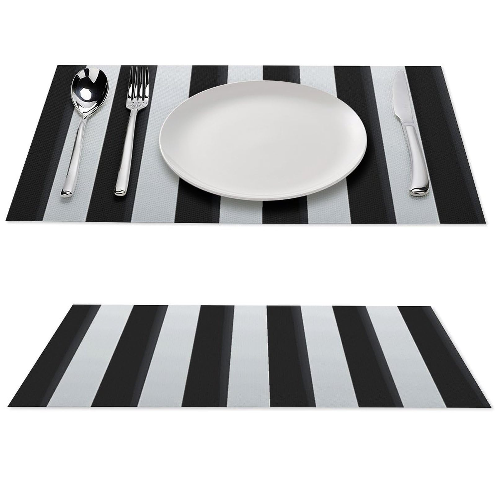 Set de table à rayures noires et blanches antidérapant en PVC lot de 6