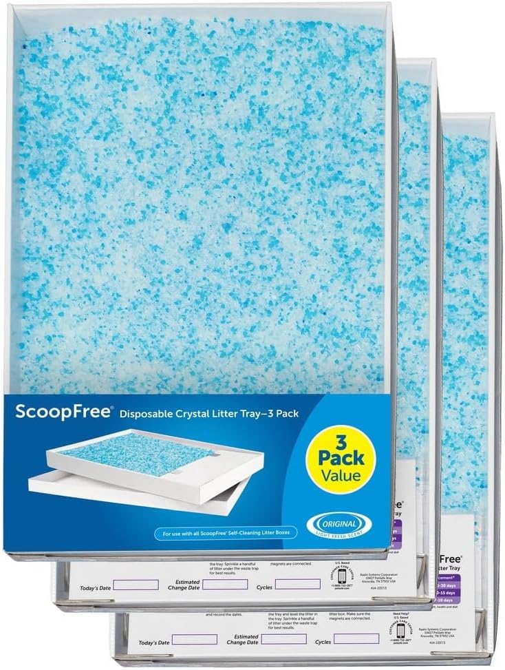 PetSafe ScoopFree Replacement Blue Crystal Litter Tray - Odour Control, Dust-Free, Leak Protection - 3-Pack
