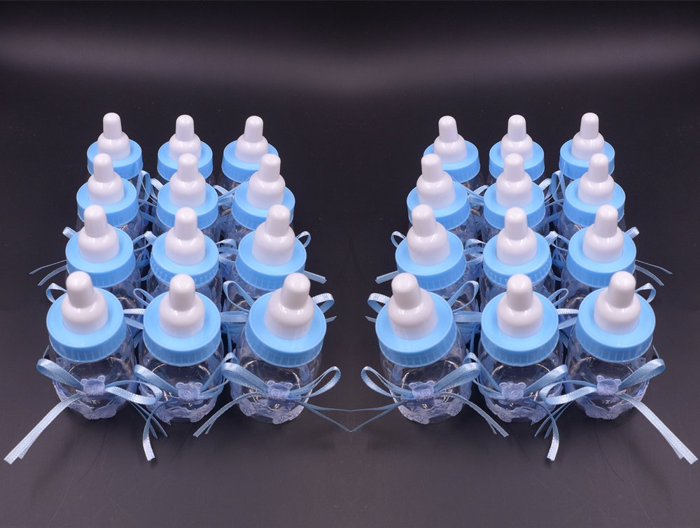 50 Mini Biberon Portaconfetti Blu Per Baby Shower, Con Fiocco E Orsetto, Riempibili, Per Bomboniere E Decorazioni Festa Nascita