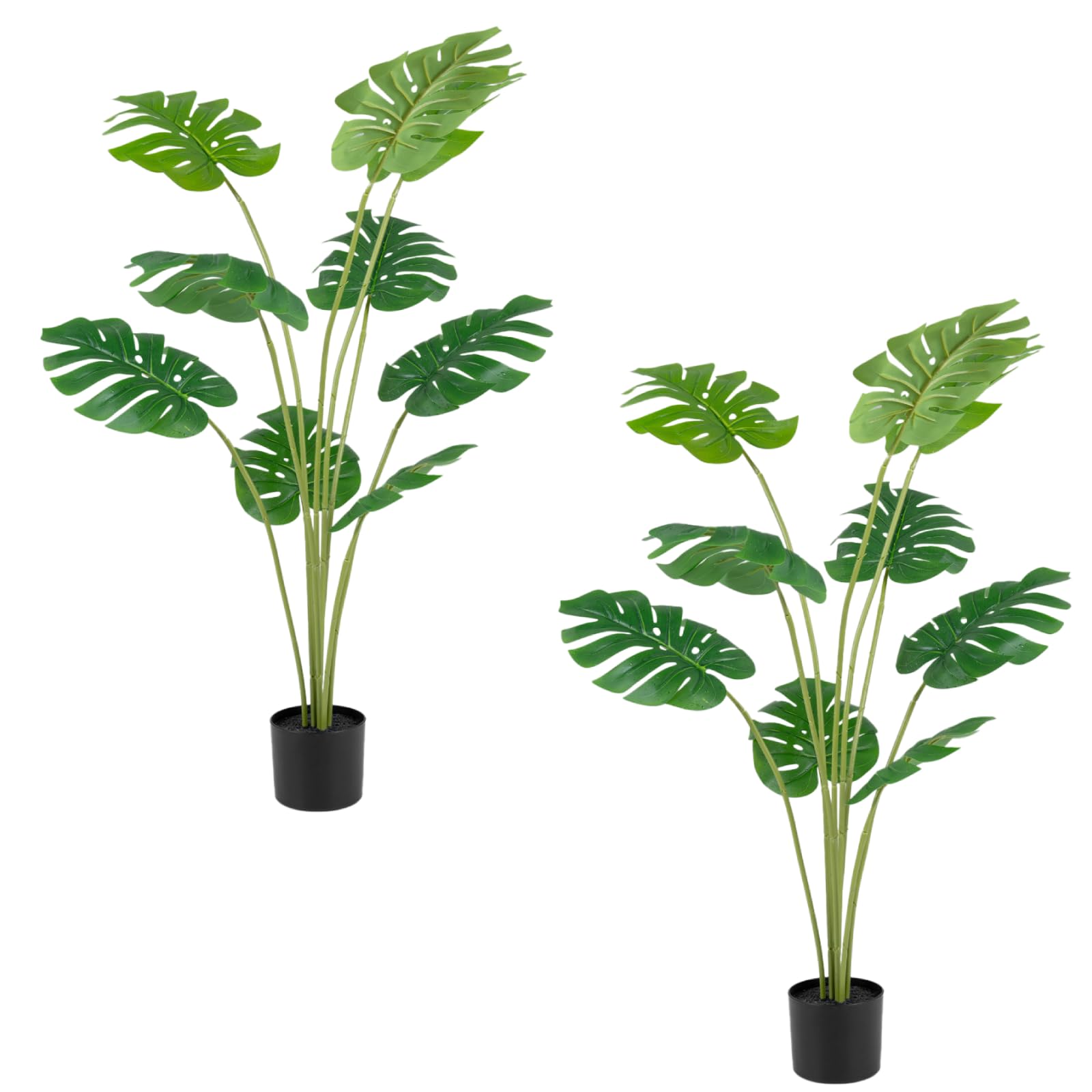 COSTWAY 120cm/152cm Artificial Monstera Plants, Different Leaves Faux Monstera Deliciosa Tree with Cement Pot, Fake Swiss Cheese Plant for Indoor Home Decoration (120cm, 2 Pack, Green+Black)