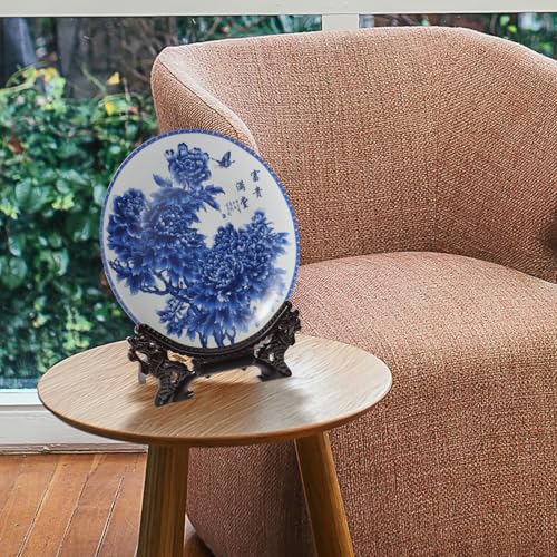 Plato de cerámica de estilo chino con soporte de madera para regalo 6
