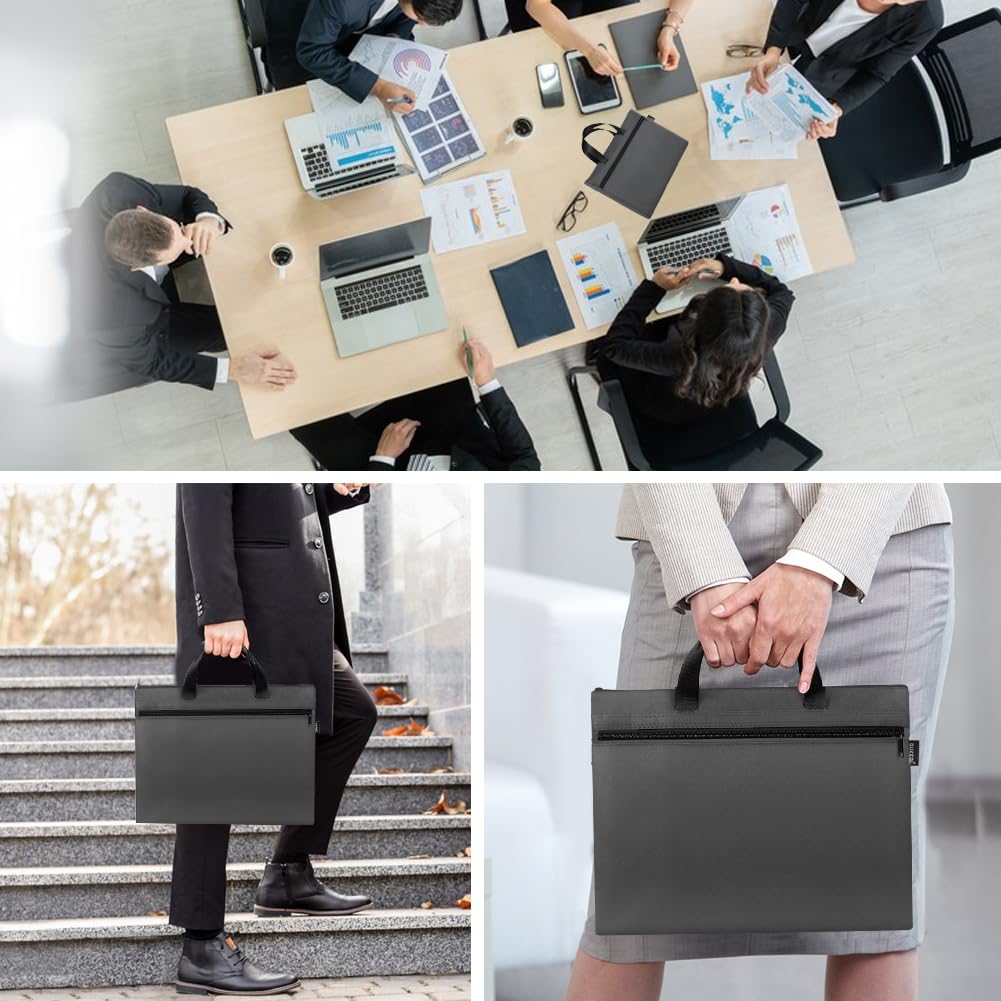 Aktetas A4 met ritssluiting, lichtzak, 2 vakken, waterdichte Oxford- documententas, vergadering, kantoor, school-stationaire bestandsorganisator voor mannen en vrouwen, zwart