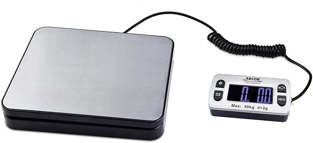 ABCON POSTSHIP Digital 50kg 110lb with 2g 0.1oz Increments 20x17cm Stainless Steel Platform Letter Postal Postage Parcel Shipping Weighing Warehouse Scales Compact Platform + Extendable Display Cable