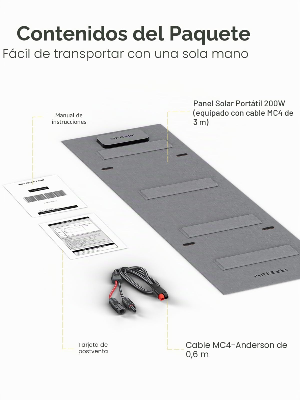 AFERIY Panel Solar Portátil 200 W 22 V, Kit De Panel Solar Monocristalino Plegable, Panel Solar Adaptado Al Generador Solar, Resistencia Al Agua Ip65, Con Soporte Autoportante, Caja De Conexiones