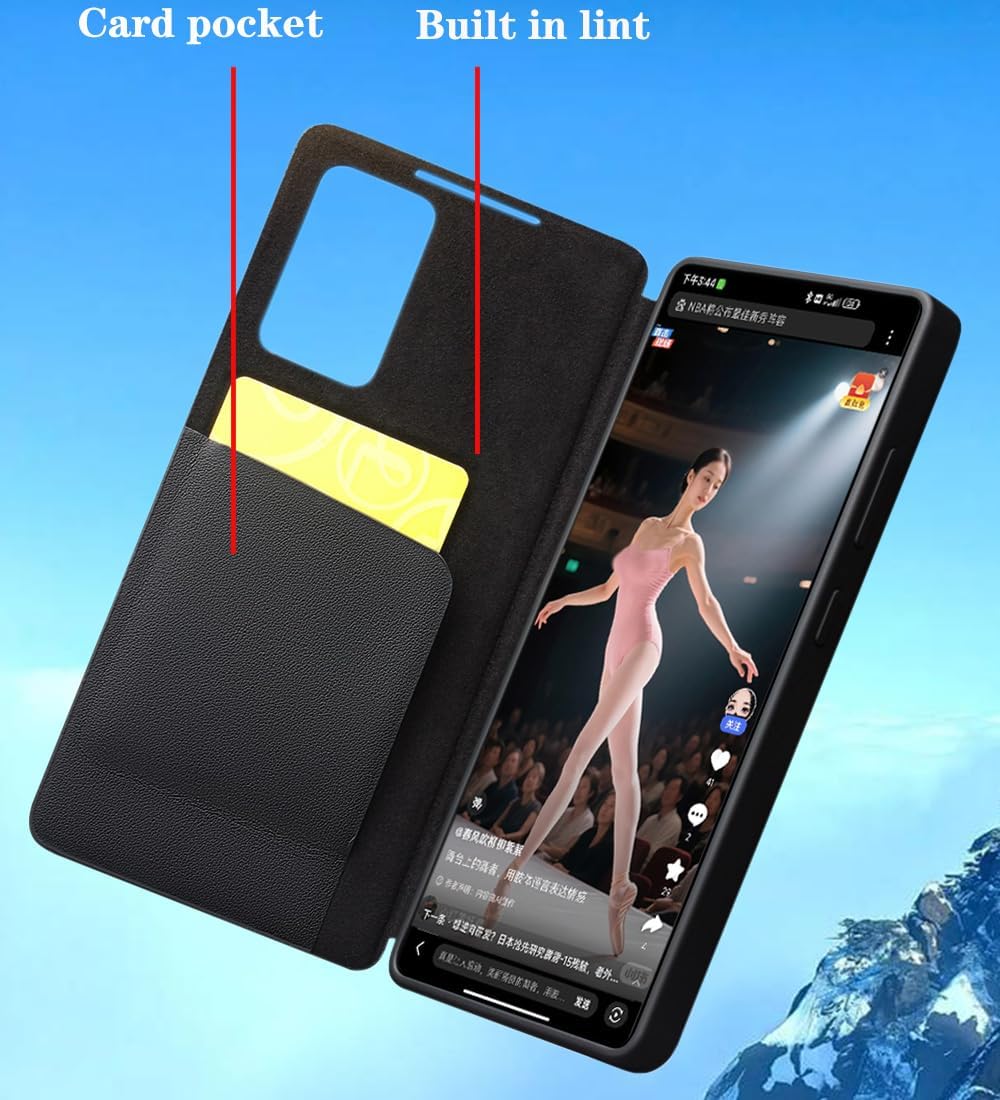 Intelligent Genuine Leather Cell-Phone Case for Samsung Galaxy S26 Ultra. Automatic Sleep/Wake, Mobile Phone Cover, Smart Holster for Samsung S 26 Ultra -Black