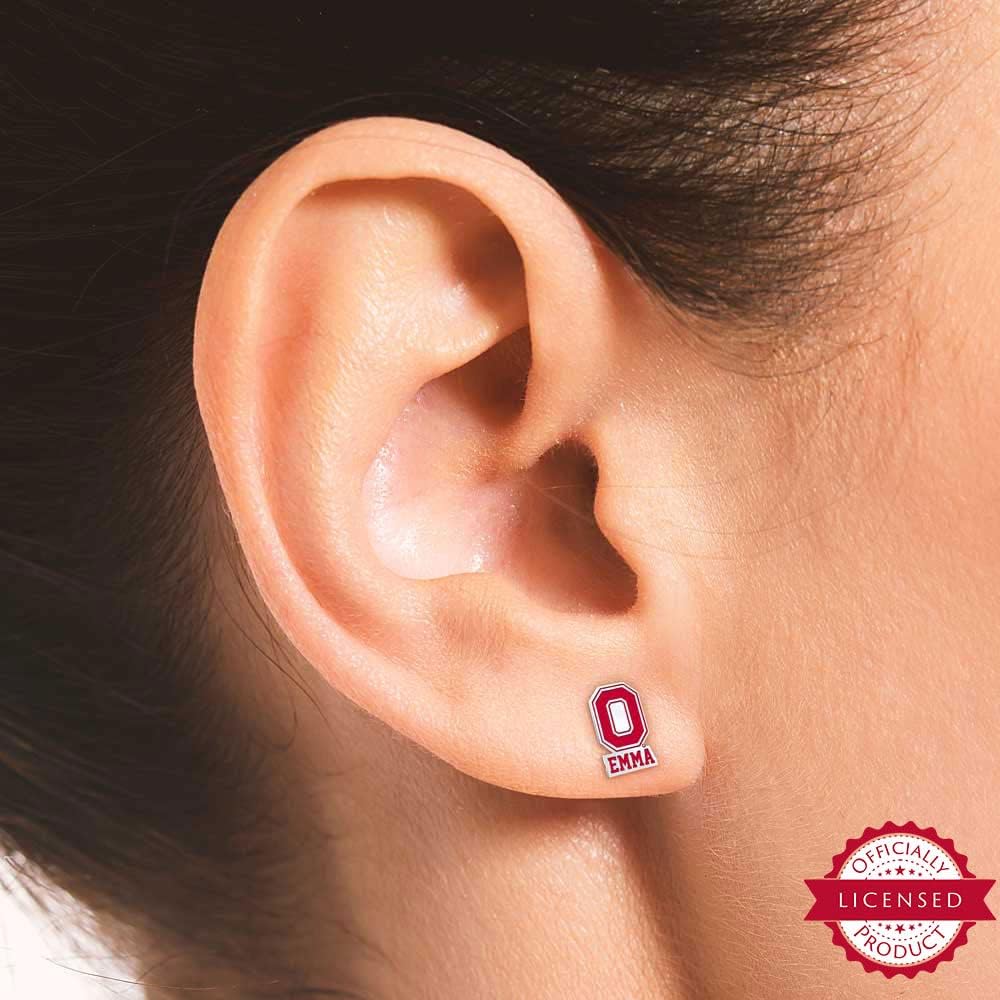 PicturesOnGold.com Officially Licensed Personalized Pair of Color Enamel Ohio State O Logo with Name Earrings