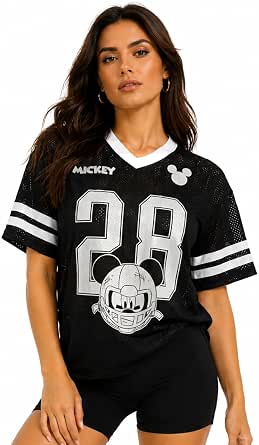 Women's Football Jersey - Short Sleeve Mesh V-Neck Sports Jersey for Women, Licensed Mickey Mouse, Minnie Mouse, Snoopy, Lola Bunny & NASCAR Designs