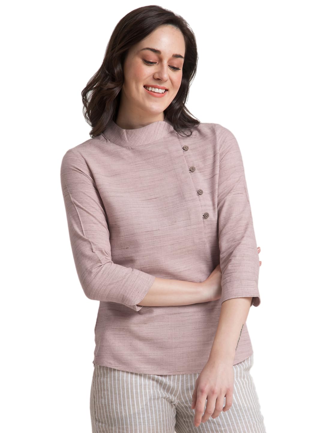 fablestreet Women's Cotton Checkered 3/4thsleeve Regular Fit Top (TP31BEGE)-picture-35