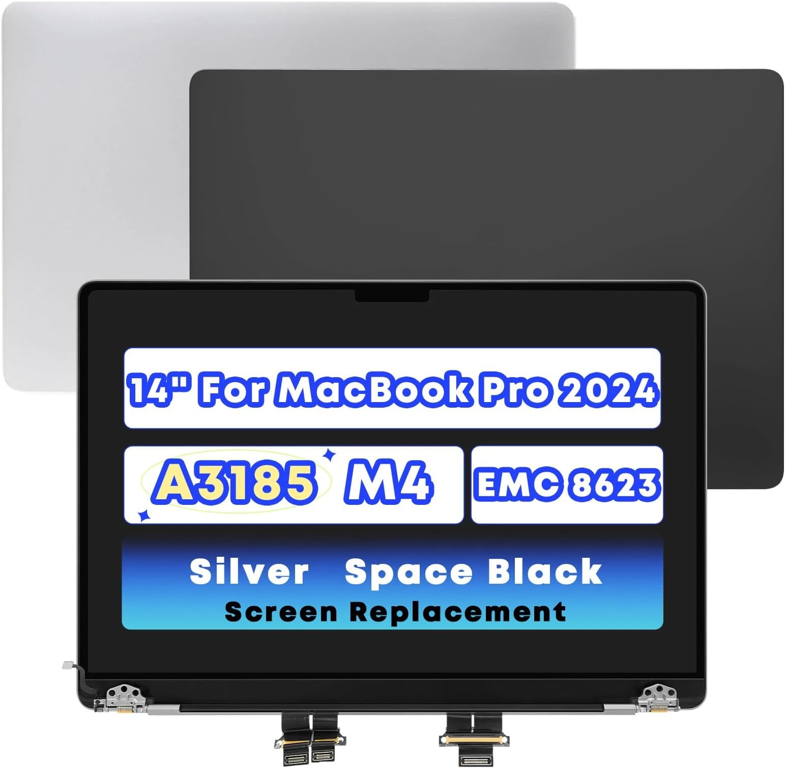 14.2" Screen Replacement for MacBook Pro A3185 2024 M4 EMC 8623 3024x1964 LCD Screen Retina Display Full Assembly (Silver)
