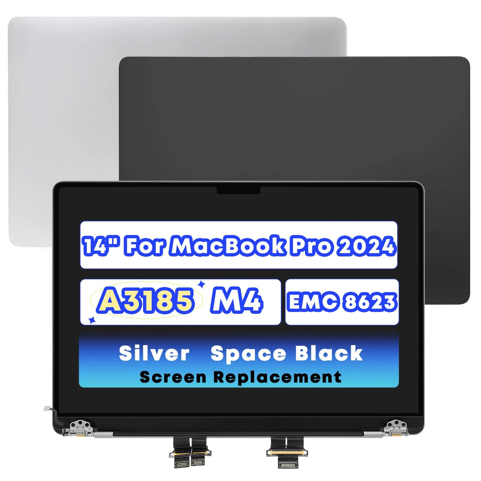 14.2" Screen Replacement for MacBook Pro A3185 2024 M4 EMC 8623 3024x1964 LCD Screen Retina Display Full Assembly (Silver)