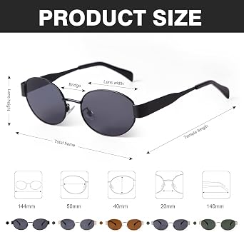 Trendy Oval Sunglasses for Women Men,Fashion Retro 90s Metal Frame Sun Glasses Y2K Shades