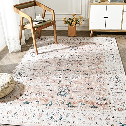 jinchan Area Rug 3x5 Entryway Rug - Washable Vintage Boho Floral Floor Cover Lightweight Low Pile Indoor Doormat Thin Non-Slip Carpet for Kitchen Living Room Bedroom Dining Room Office Pink Blush by jinchan - Used condition - US$25.67