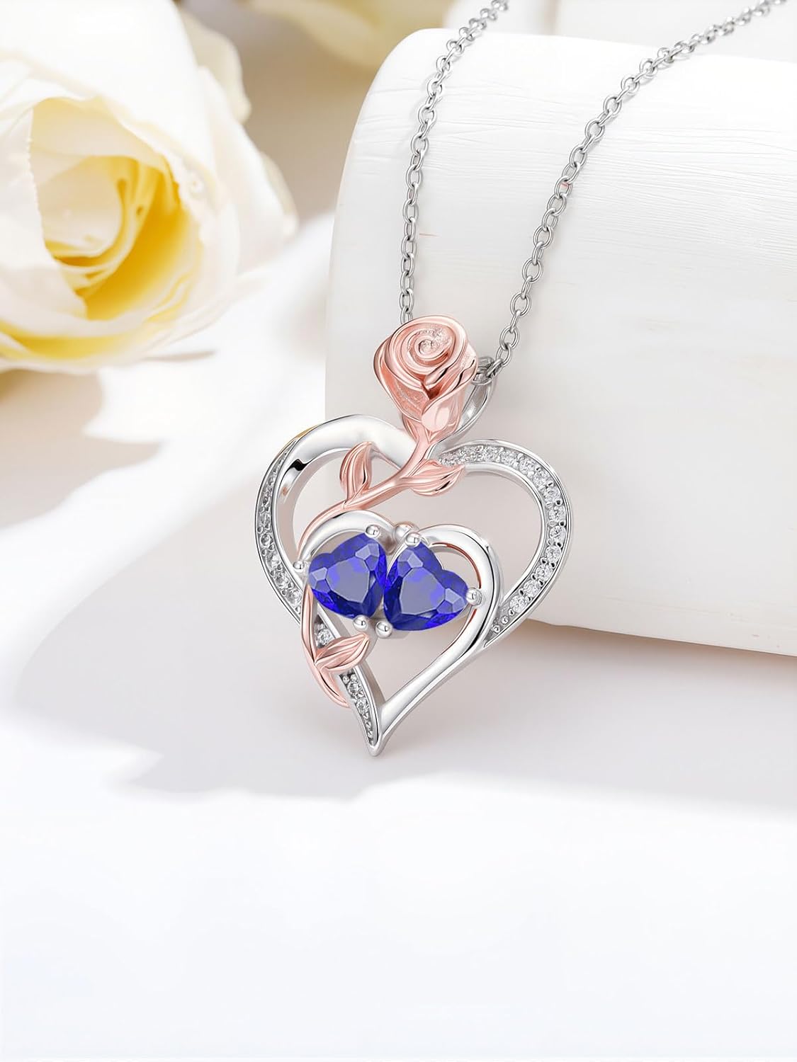 Rose Flower Heart Pendant for Women Birthday Gifts 18k Gold Plated Mother Daughter Necklace with 12 Months Birthstone Christmas Valentines Day Gifts for Her Mom Anniversarry Jewelry for Mom Wife Girlfriend - Image 4