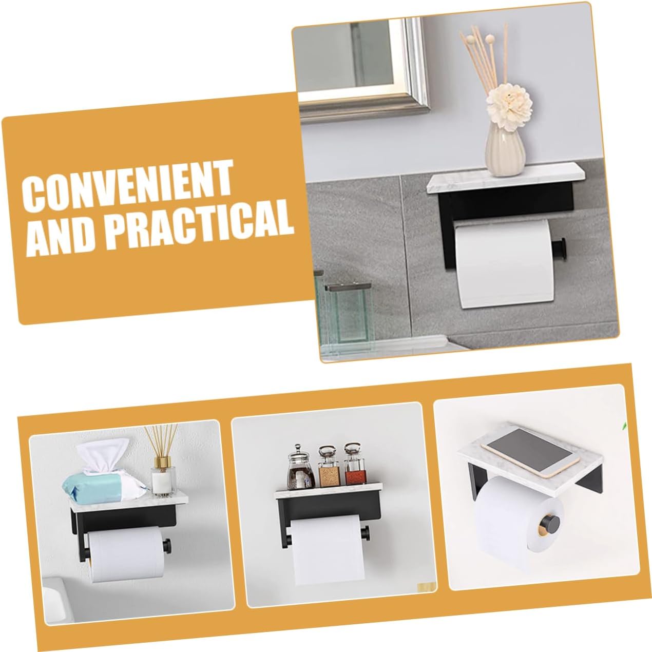 Toilet Paper Holder Shelf Wall-Mounted Stainless Steel Tissue Dispenser for Bathroom Elegant Design Easy Installation Convenient Storage for Items