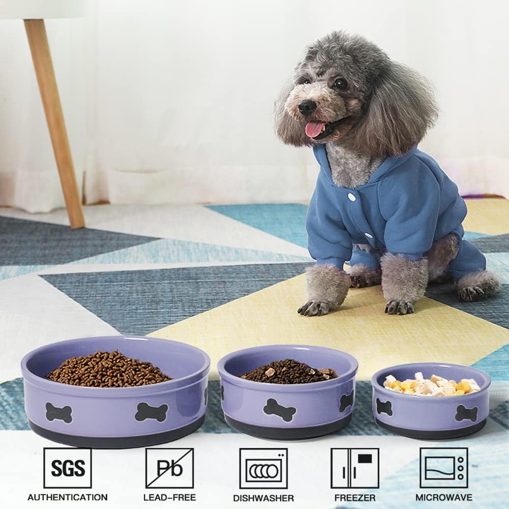 Sweejar Ceramic Dog Bowls with Bone Pattern, Dog Food Dish for Medium Dogs, Porcelain Pet Bowl for Water 35 Fl Oz (Purple)