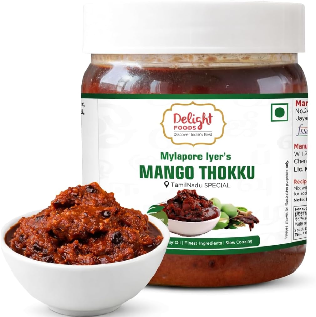 Delight Foods Mylapore Iyerโs Mango Thokku Pickle 300g | Traditional Tamil Nadu Rice Mix | Made with Pure Gingelly/Sesame Oil | Homemade Style Pickle | No Preservatives