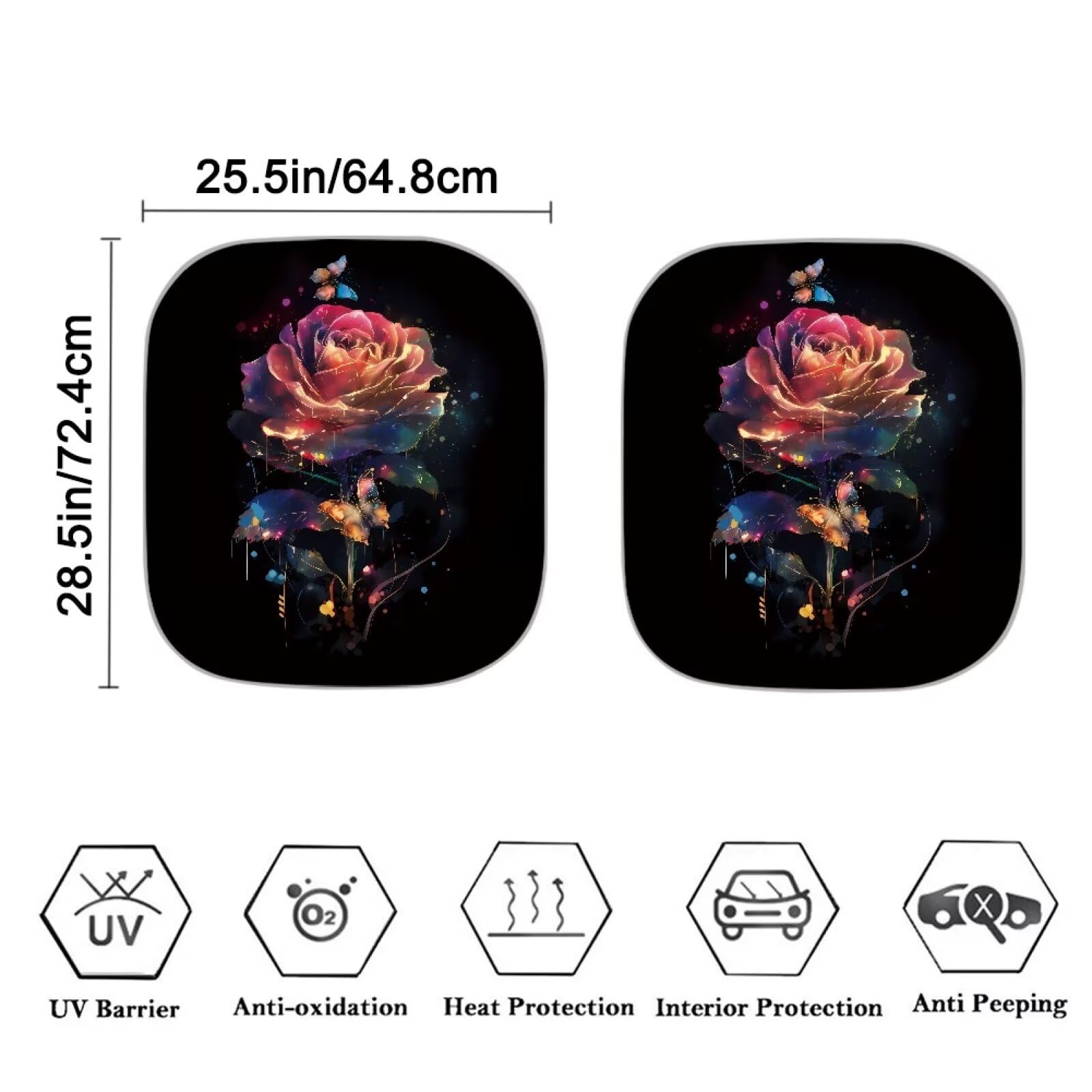 Howilath Rainbow Gradient Rose Flowers Print Car Sunshade Windshield Protection Sun Visor Keep Your Vehicle Cool Interior Auto Accessories