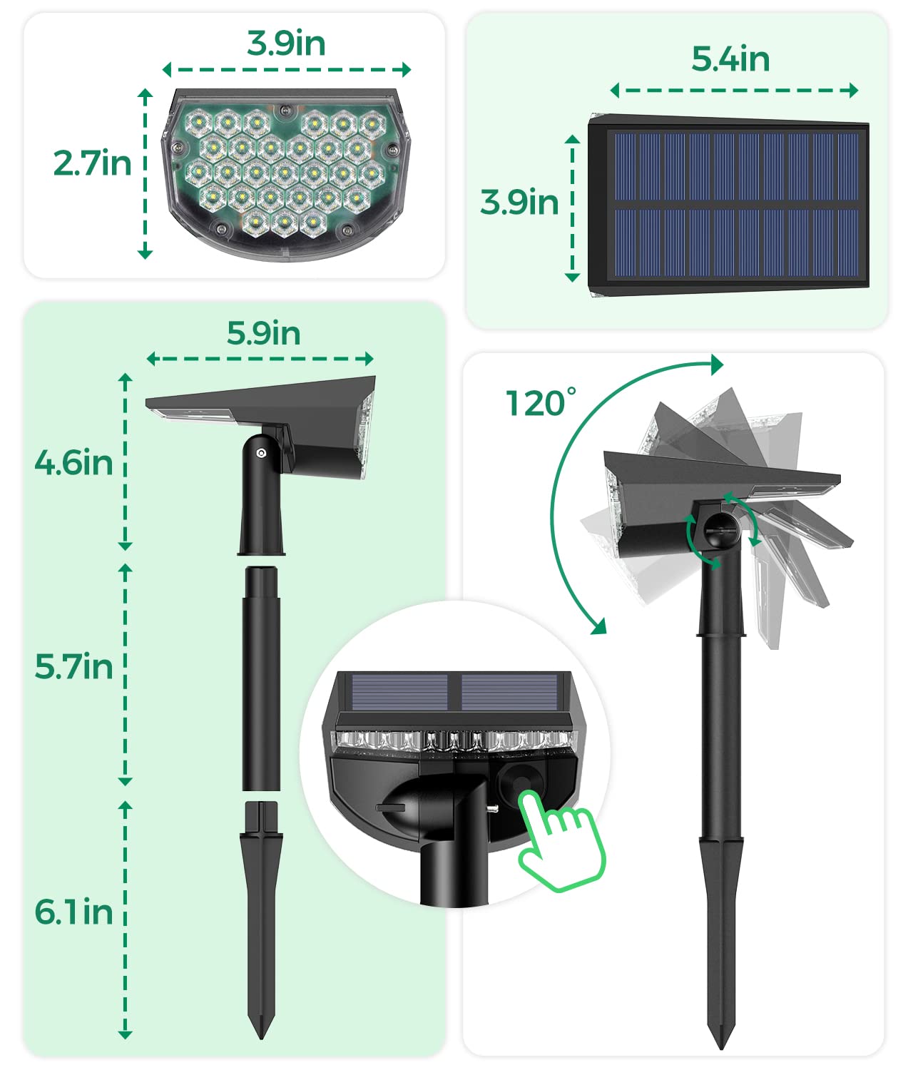 Outdoor Solar Garden Lights 32 LEDs Decorative with RGB Back Lights, Cold White Bright Spotlight+Multicolor Tail Landscape Lights, 4 Modes/IP68 Waterproof/Height Adjustable, for Garden/Pathway, 2 Pack