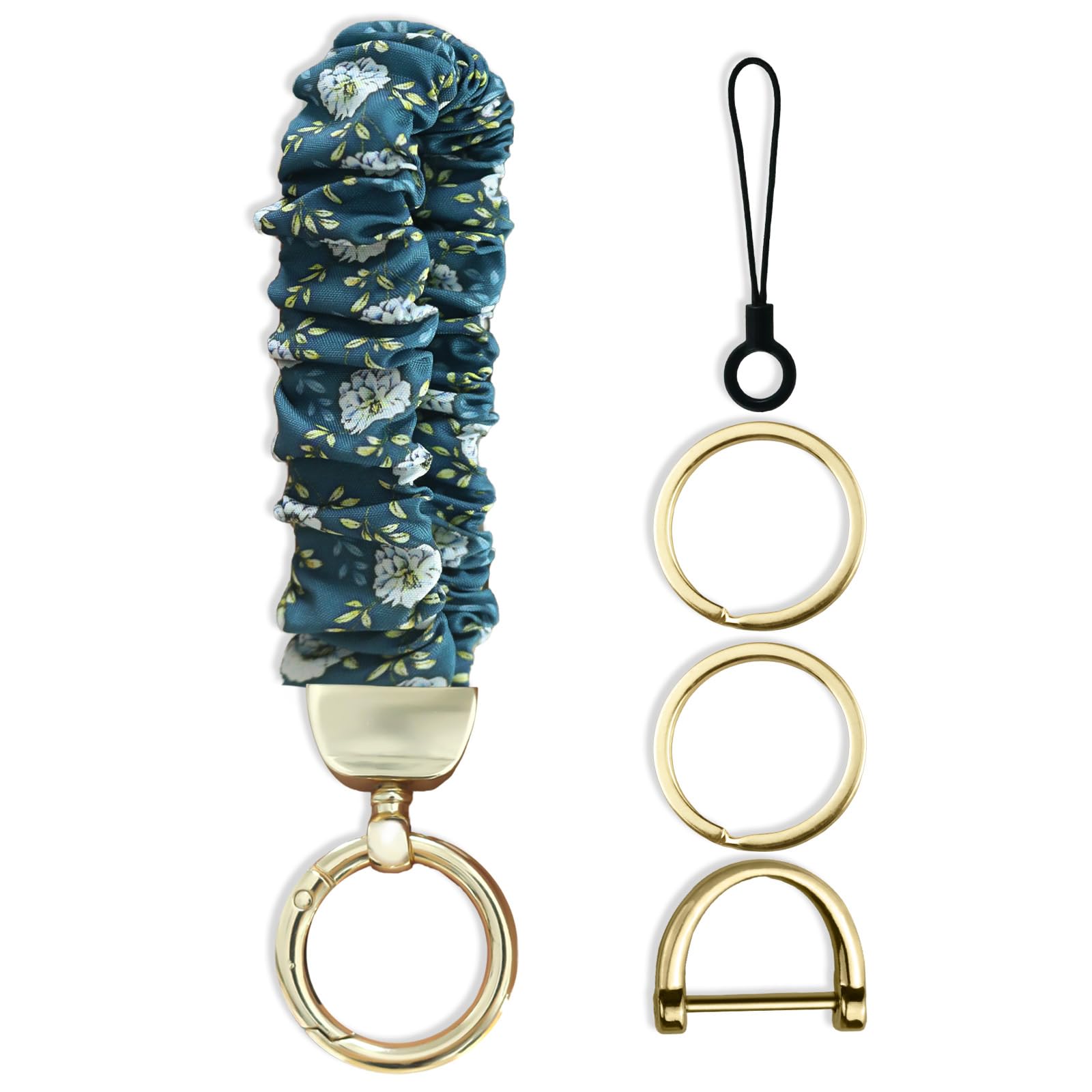 Jusen Stretchy Scrunchie Keychain Wristlet,Cute Key Chain Wrist Lanyard Strap for Women Men Car Keys ID Badges Wallet