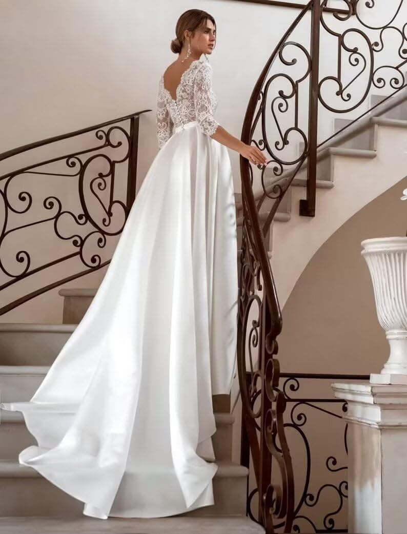 Long Sleeve Lace Wedding Dresses for Bride 2025 Satin Mermaid Tulle Long Bridal Gown for Women