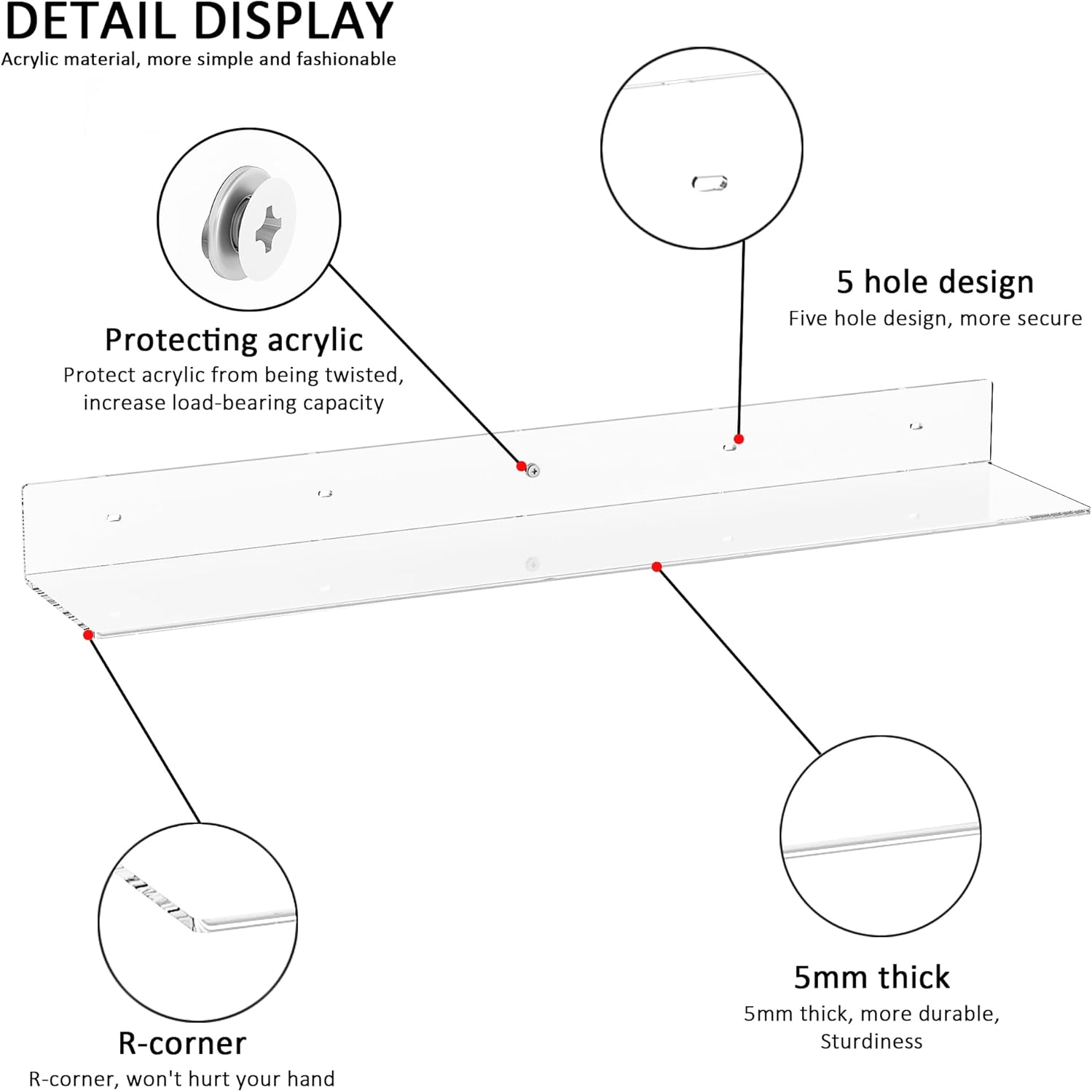 30 Inches Clear Long Floating Shelves for Wall, Acrylic Wall Shelf for Plants, Radio, Funko Pop, Books, Picture Frame, Clock, Cosmetics, Toiletries, 2 Pack(30 Inch)