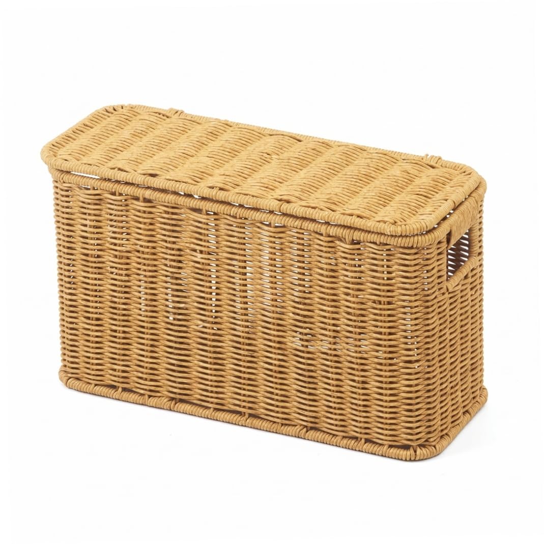 Panier en rotin avec couvercle rangement fin peu encombrant jouet papier