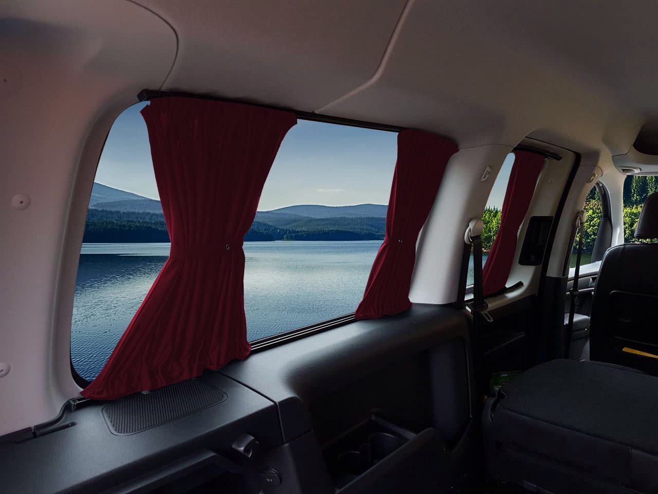 BREMER SITZBEZÜGE Tendine parasole compatibili con VW Caddy 3 & 4 corti, maxi con portellone posteriore 2003 – 2020 in rosso vinaccia, accessori per camper, set di tende