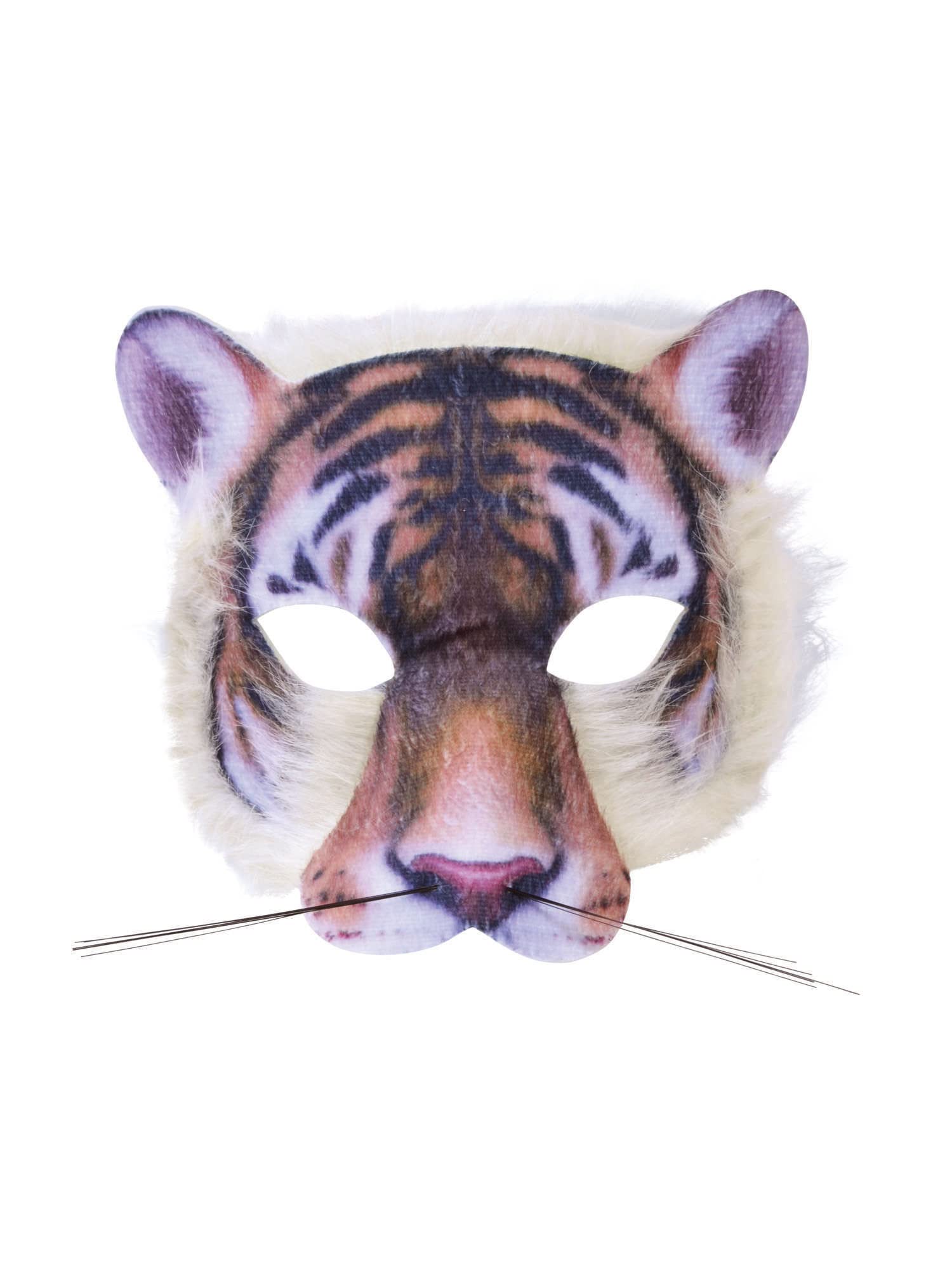 Multicolor Plastic & Card Tiger Face Mask With Realistic Fur (Pack of 1) - Perfect for Parties, World Book Day, Cosplay Events, & More Halloween Halloween