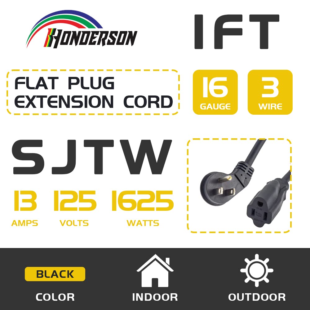 Paquete de 3 cables de extensión para interiores, con certificación UL, calibre 16 de 1 pies, negro, 3 clavijas, resistente, cable de alimentación SJTW 13A 16/3 para luces,