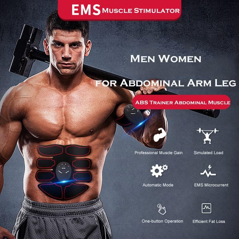 YUEYUEKE EMS Muscle Stimulator, ABS Trainer Abdominal Muscle Electronic Toning Belt Portable Fitness Trainer Workout Home Fitness Device with USB Rechargeable Men Women for Abdominal Arm Leg