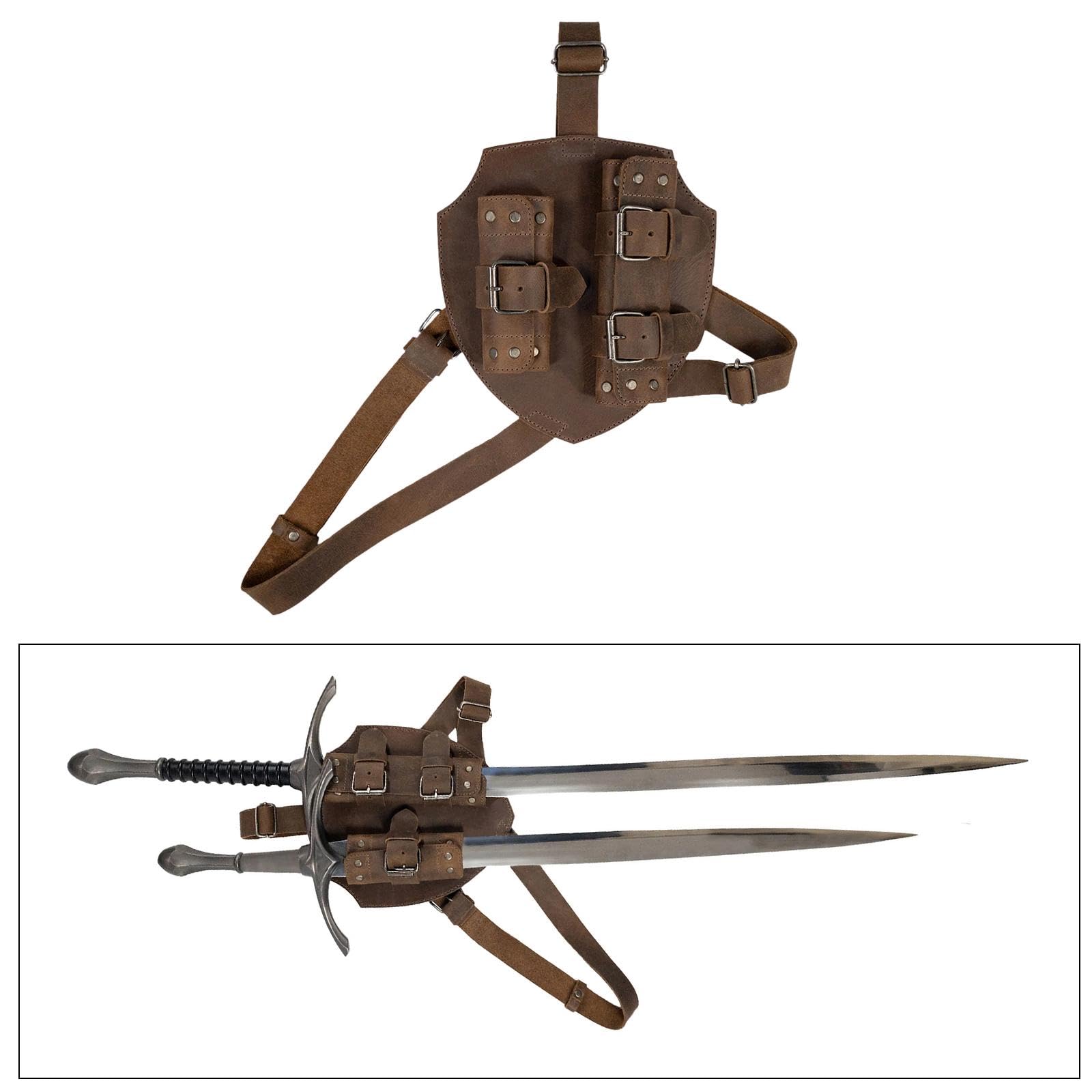 LOVIVER Grenouille d'épaule d'épée, Support de Fourreau d'épée de Transport, Sangle arrière pour Cosplay, Brun