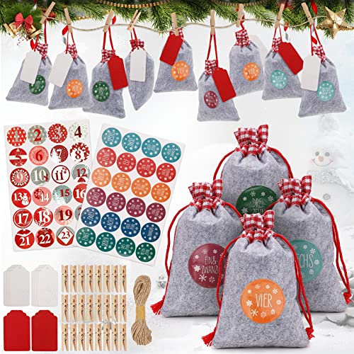 FRECOO Calendarios de Adviento 2022, kit de calendario de adviento para hacer tú mismo con 24 bolsas, cuerda sisal, bolsa de tela de calendario rellenable para decoración navideña Cover