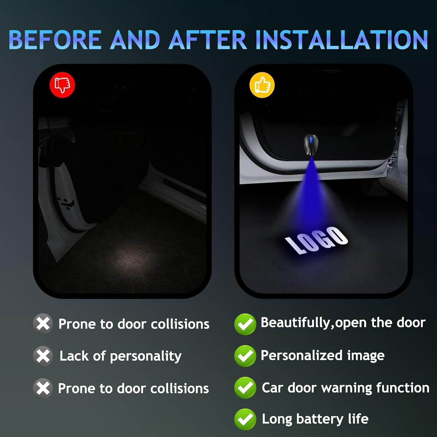 2PCS Car Door Lights Logo Projector Rechargeable Universal,Rechargeable Wireless Car Door Projector Lamp,HD Vehicle Welcome Lights,Shadow Ghost Lamp (Logo-Nii-ss-an)