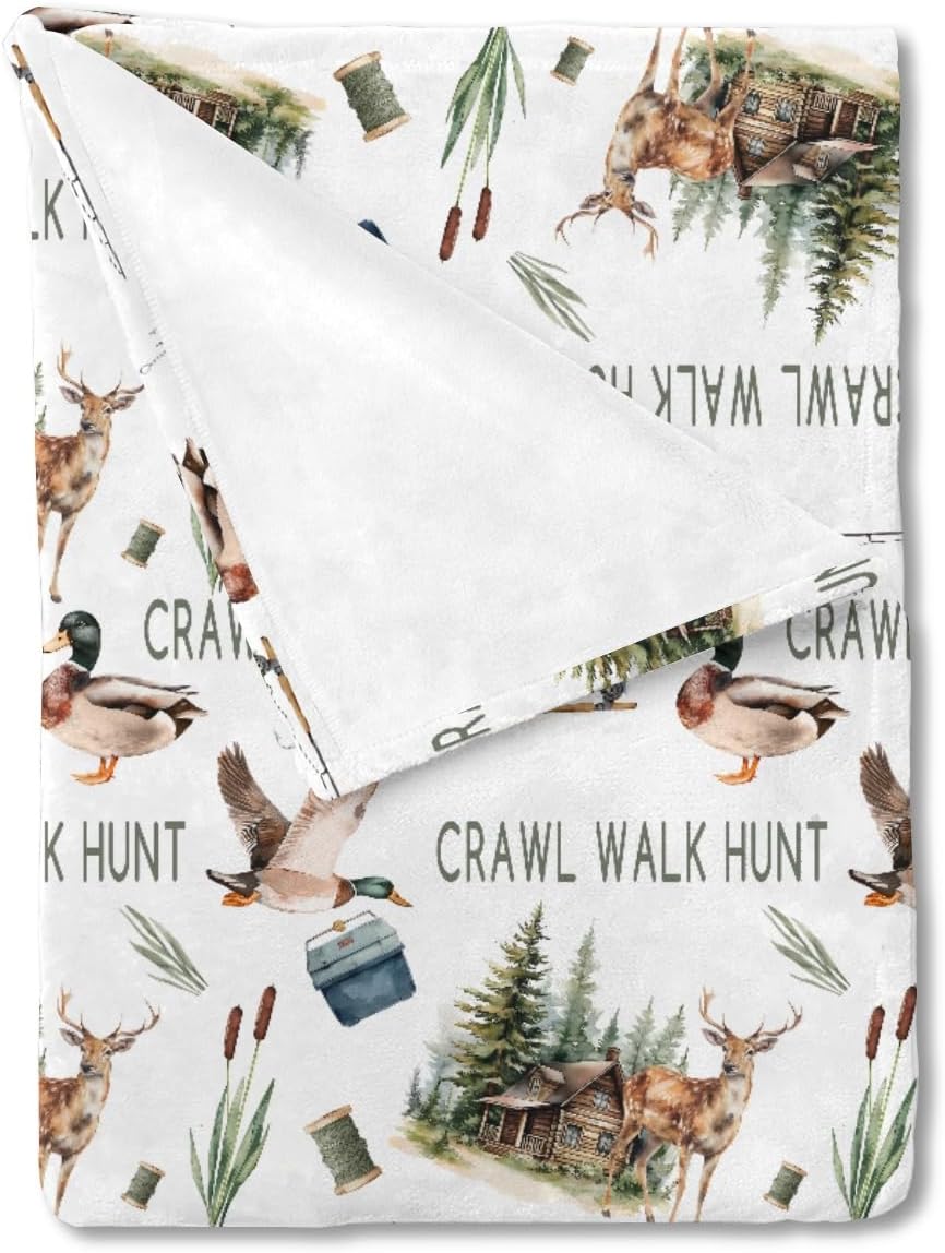 HawSkgFub Crawl Walk Hunt Mallard Duck Deer Baby Blankets Boy Girl Shower Gift, Wild Animal Hunting Flannel Fleece Nursery Bed Receiving Swaddle, Lightweight Newborn Infant Toddler Crib Bedding 40x50