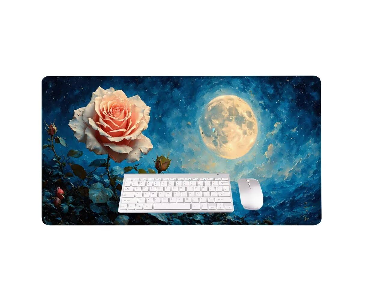 Różowa podkładka pod mysz XXL 1000 x 500 mm duża podkładka pod mysz, podkładka pod biurko z przeszytymi krawędziami, wodoodporna podkładka pod mysz antypoślizgowa gumowa podstawa, dekoracja biurowa