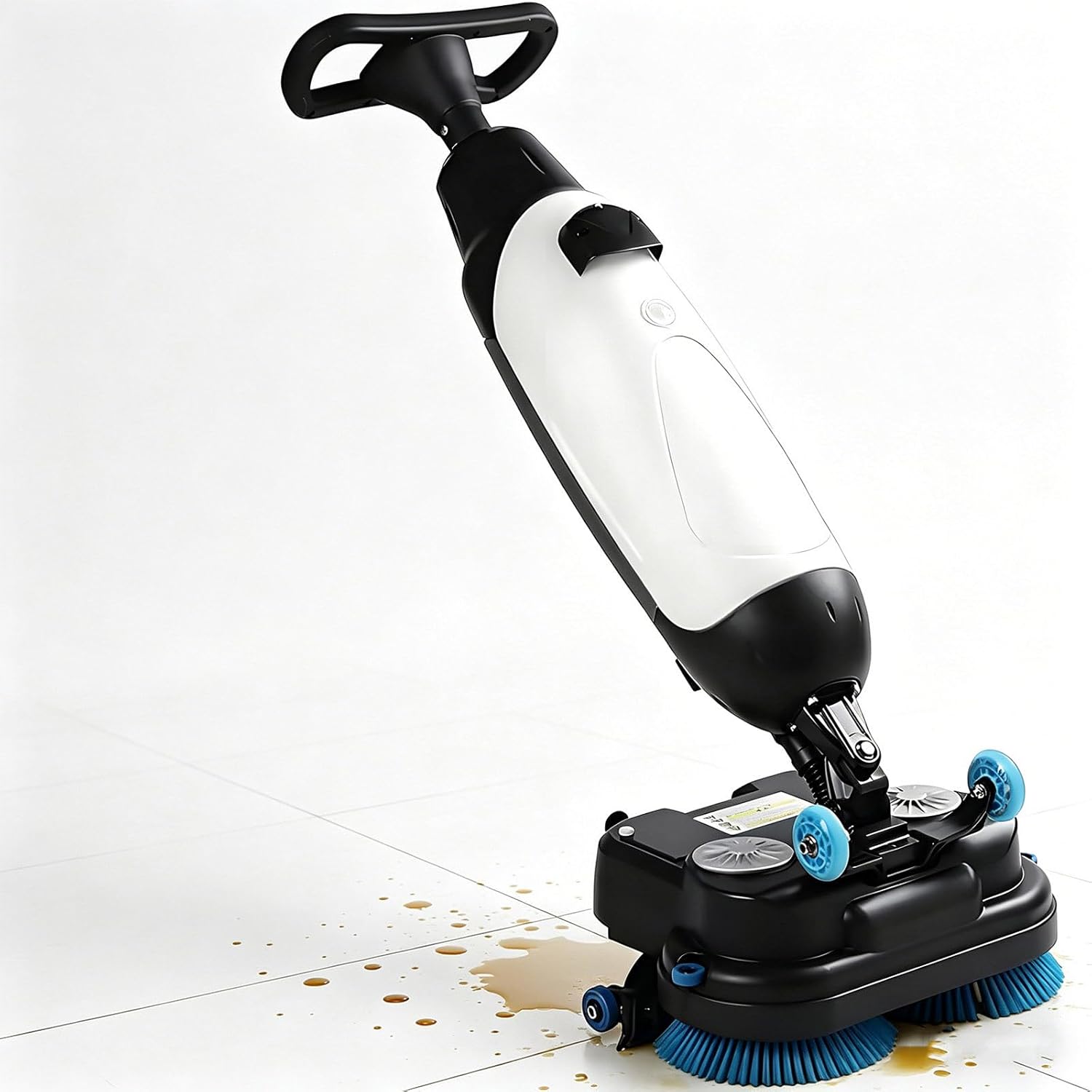 Electric Floor Scrubber Cleaner, 43cm Dual-Brush Walk-Behind Machine Portable Commercial Floor Scrubber, 36V Battery Powered, 360° Rotating Head, 1200 m²/h, for Commercial Spaces White